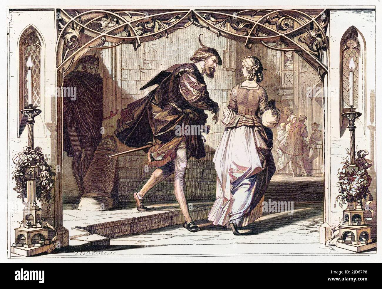 Faust and Marguerite watched by Mephistopheles Colourised version of : 10023681 Stock Photo