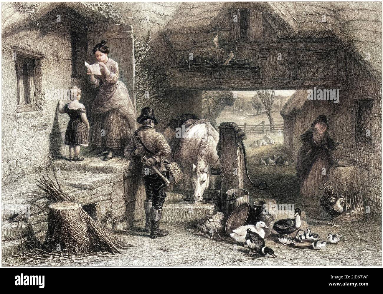 The Post Boy Colourised version of 10035283 Date circa 1840 Stock