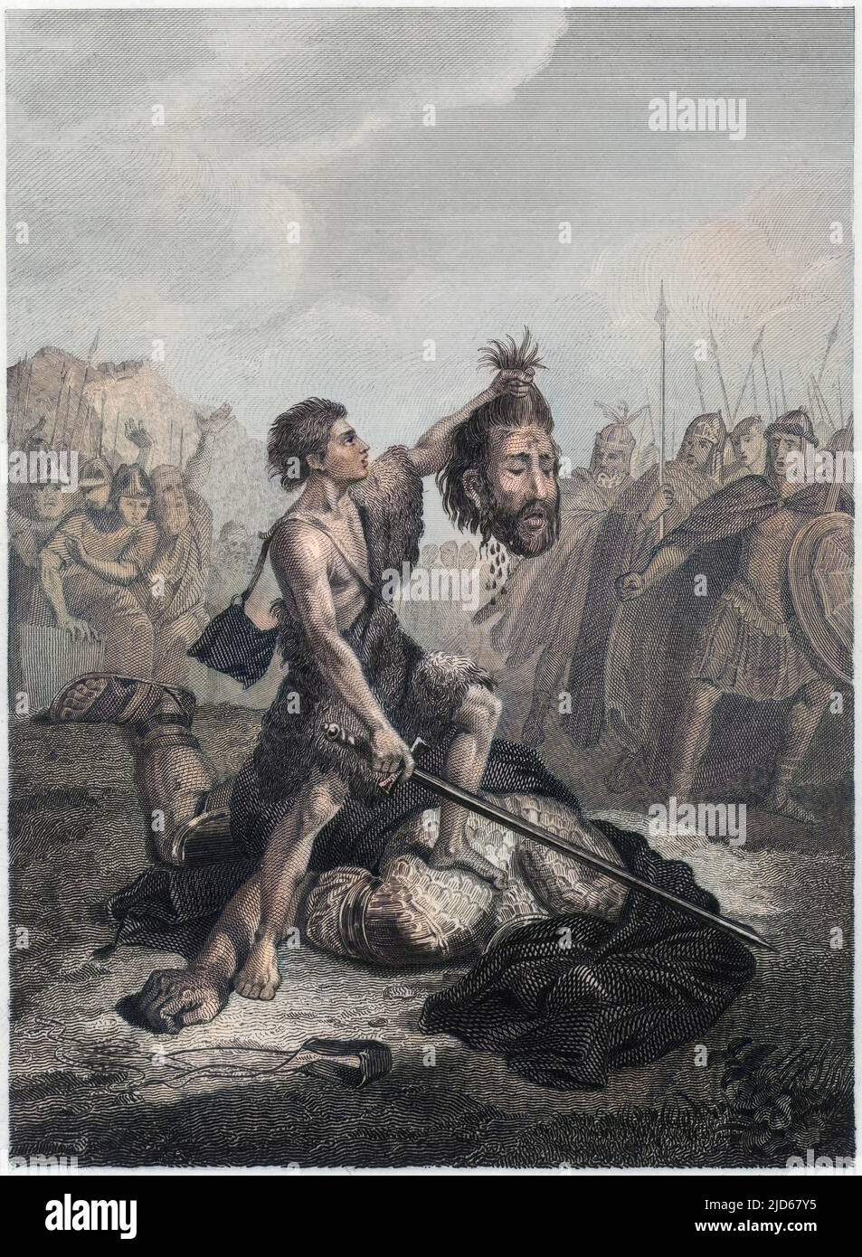 David and Goliath, Whole folios Text and opposite: David with his sling, in...