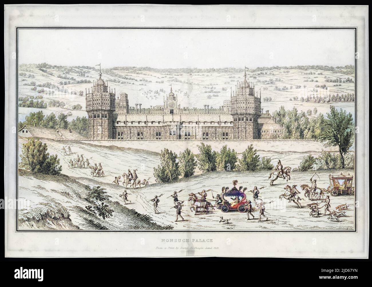 The palace as seen during the reign of Elizabeth I Colourised version of : 10044465       Date: 1582 Stock Photo
