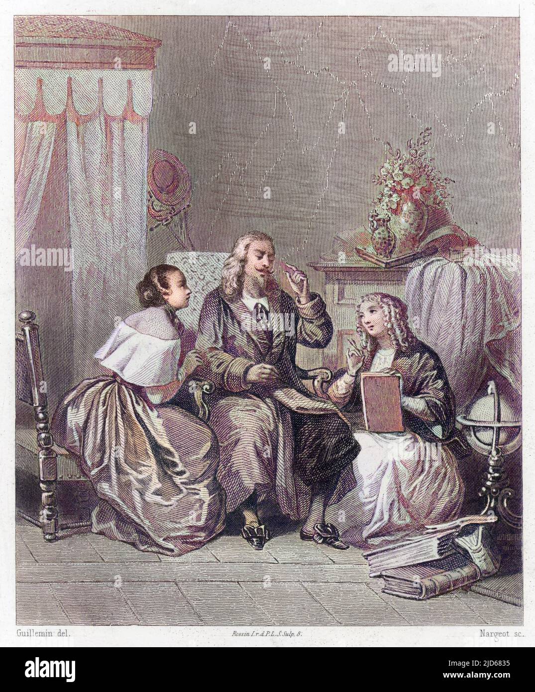 JOHN MILTON depicted dictating 'Paradise Lost' to his daughters Colourised version of : 10053415       Date: 1608 - 1674 Stock Photo