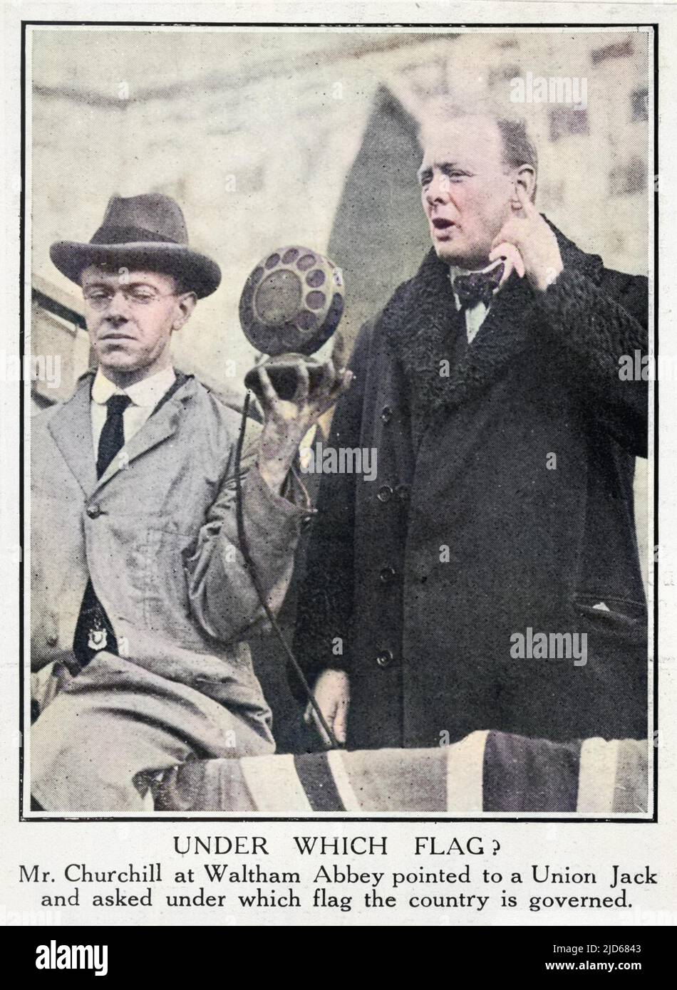 WINSTON CHURCHILL Electioneering at Waltham Abbey in 1924 Colourised version of : 10059302       Date: 1924 Stock Photo