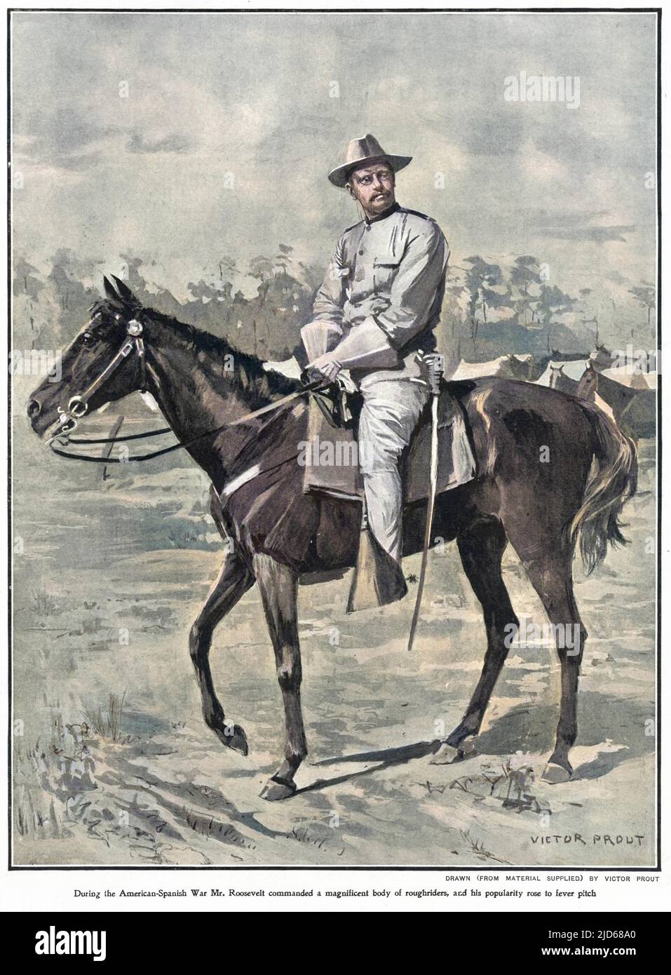 THEODORE ROOSEVELT 26th American President during the American-Spanish War in 1901, when he became popular as a commander of 'roughriders' Colourised version of : 10085636       Date: 1858 - 1919 Stock Photo