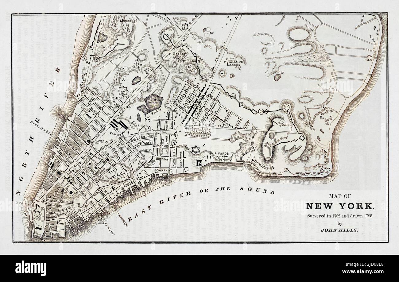 A map of New York. Colourised version of : 10086335       Date: 1782-5 Stock Photo