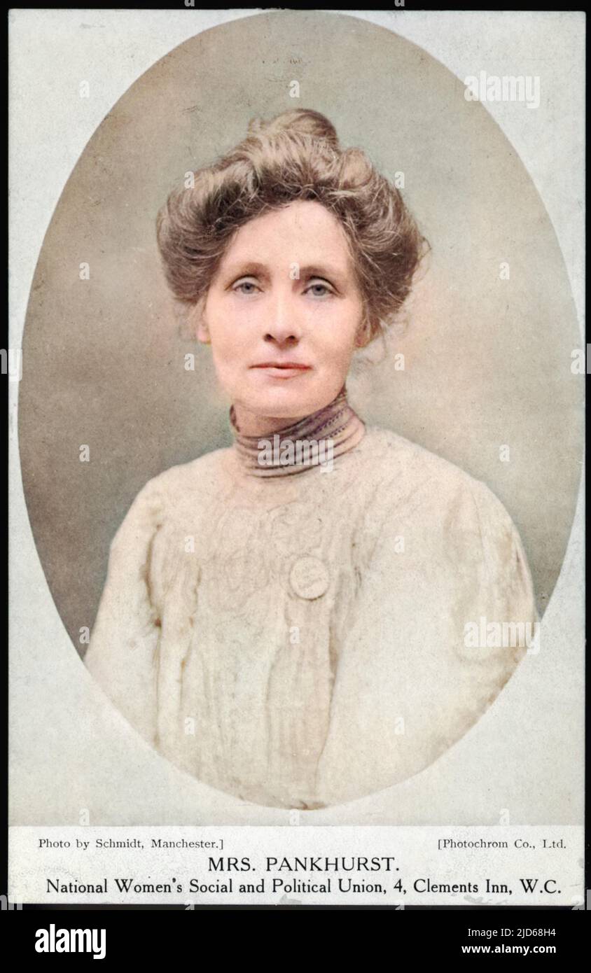 Studio portrait of Emmeline Pankhurst. Colourised version of : 10117400       Date: circa 1908 Stock Photo