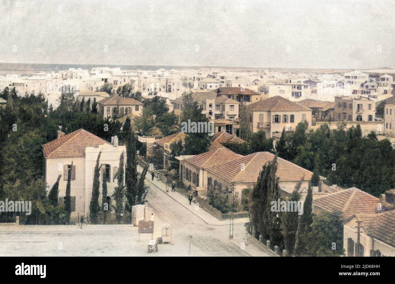 Tel Aviv: panorama of the newly created city Colourised version of : 10113372       Date: 1925 Stock Photo