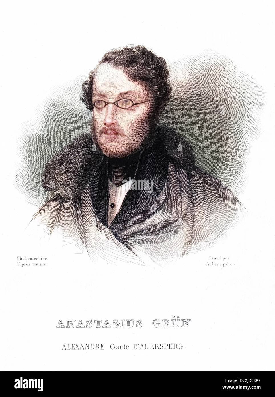 ANASTASIUS GRUN (Anton-Alexander graf von Auersperg)            Austrian writer and statesman Colourised version of : 10160065       Date: 1806 - 1876 Stock Photo