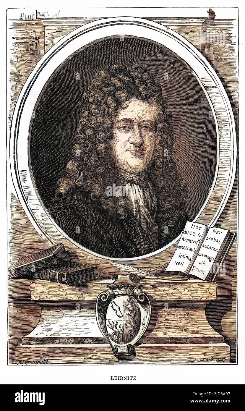 GOTTFRIED WILHELM VON LEIBNIZ German mathematician and philosopher. Colourised version of : 10163011       Date: 1646 - 1716 Stock Photo