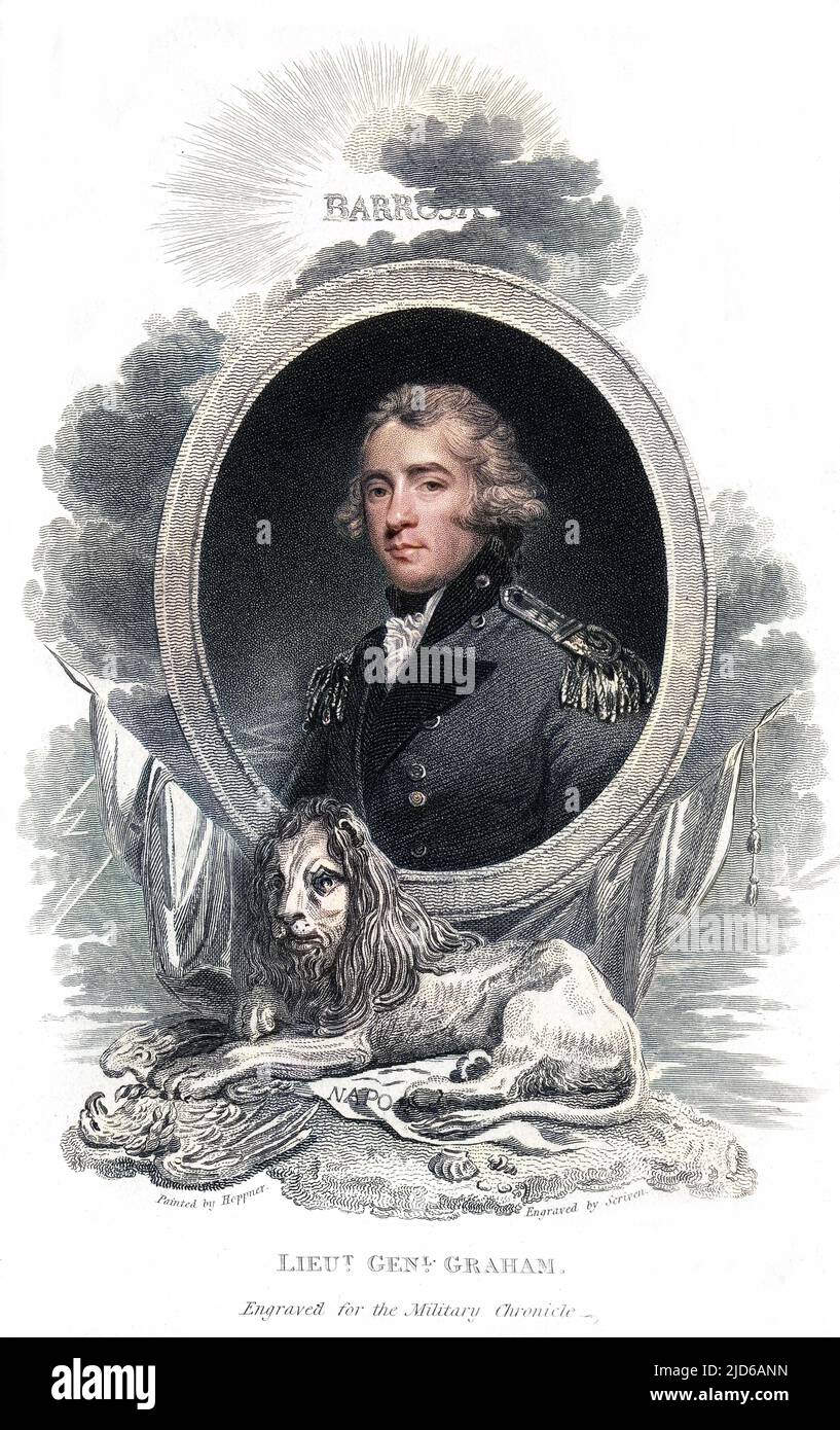 THOMAS GRAHAM, baron LYNEDOCH British military commander, with a fierce lion... Colourised version of : 10163888       Date: 1748 - 1843 Stock Photo