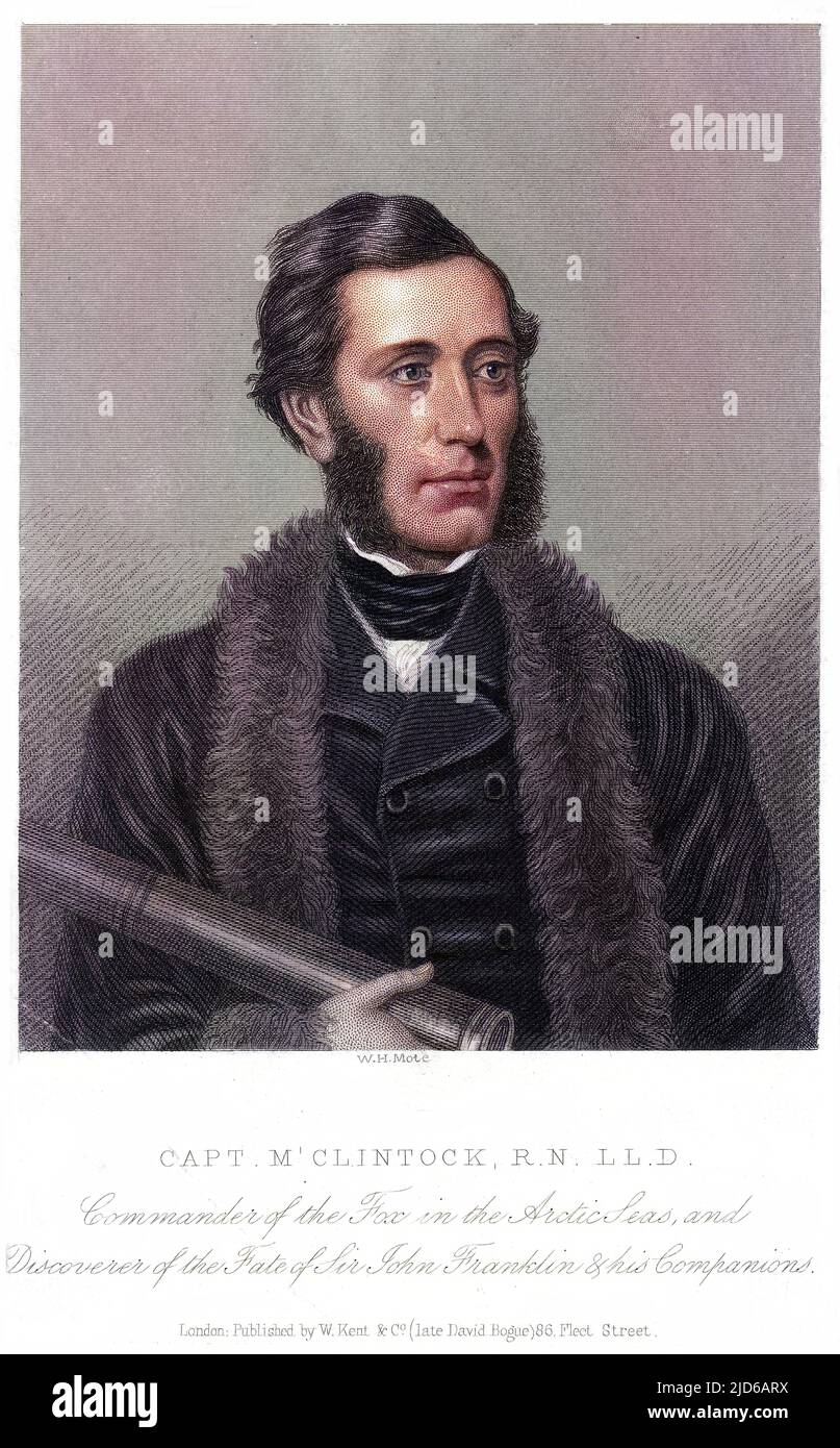 SIR FRANCIS LEOPOLD McCLINTOCK (or M'Clintock) naval officer, explorer in the Arctic, discoverer of the fate of Franklin and his men. with his autograph Colourised version of : 10163944       Date: 1819 - 1907 Stock Photo