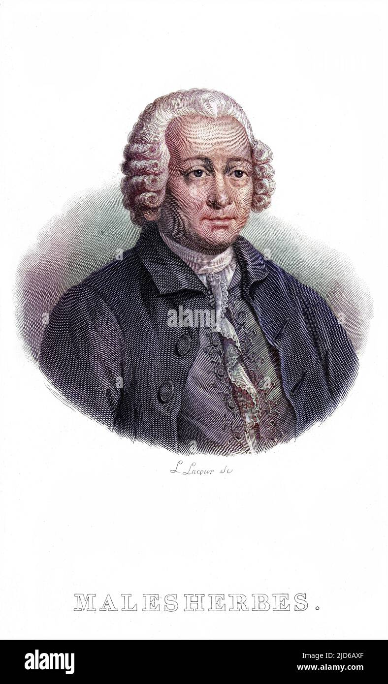 CHRETIEN GUILLAUME de LAMOIGNON de MALESHERBES French lawyer and statesman, who defended Louis XVI so was of course accused of treason and guillotined. Colourised version of : 10164164       Date: 1721 - 1794 Stock Photo