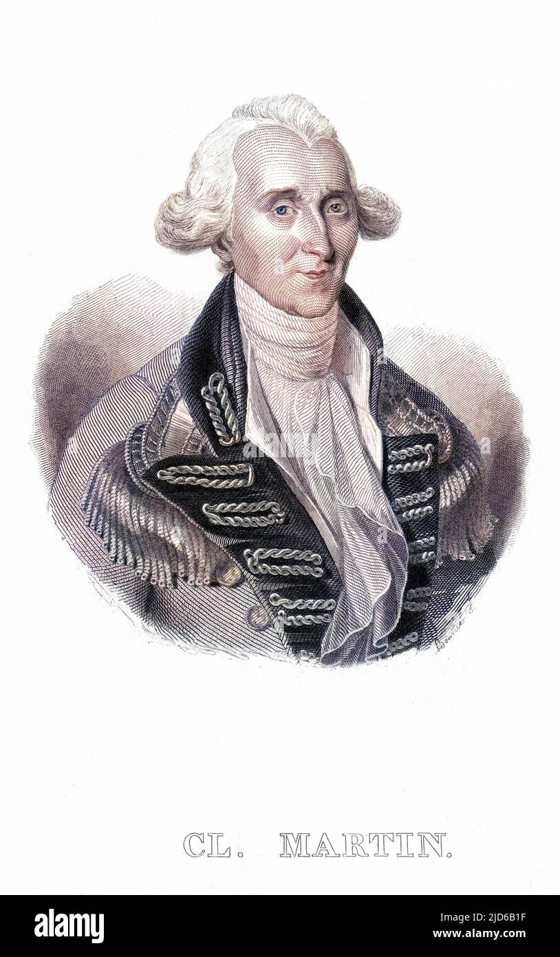 Major CLAUDE MARTIN French soldier of fortune and educator, founder of La Martiniere children's colony at Lyon. Colourised version of : 10164561       Date: 1735 - 1800 Stock Photo