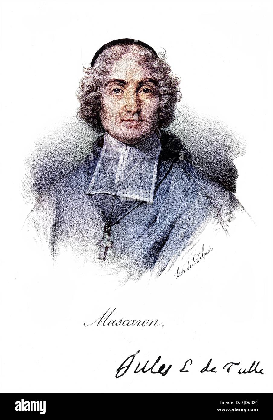 JULES MASCARON French churchman, bishop and comte d'Agen with his autograph Colourised version of : 10164613       Date: 1634 - 1703 Stock Photo