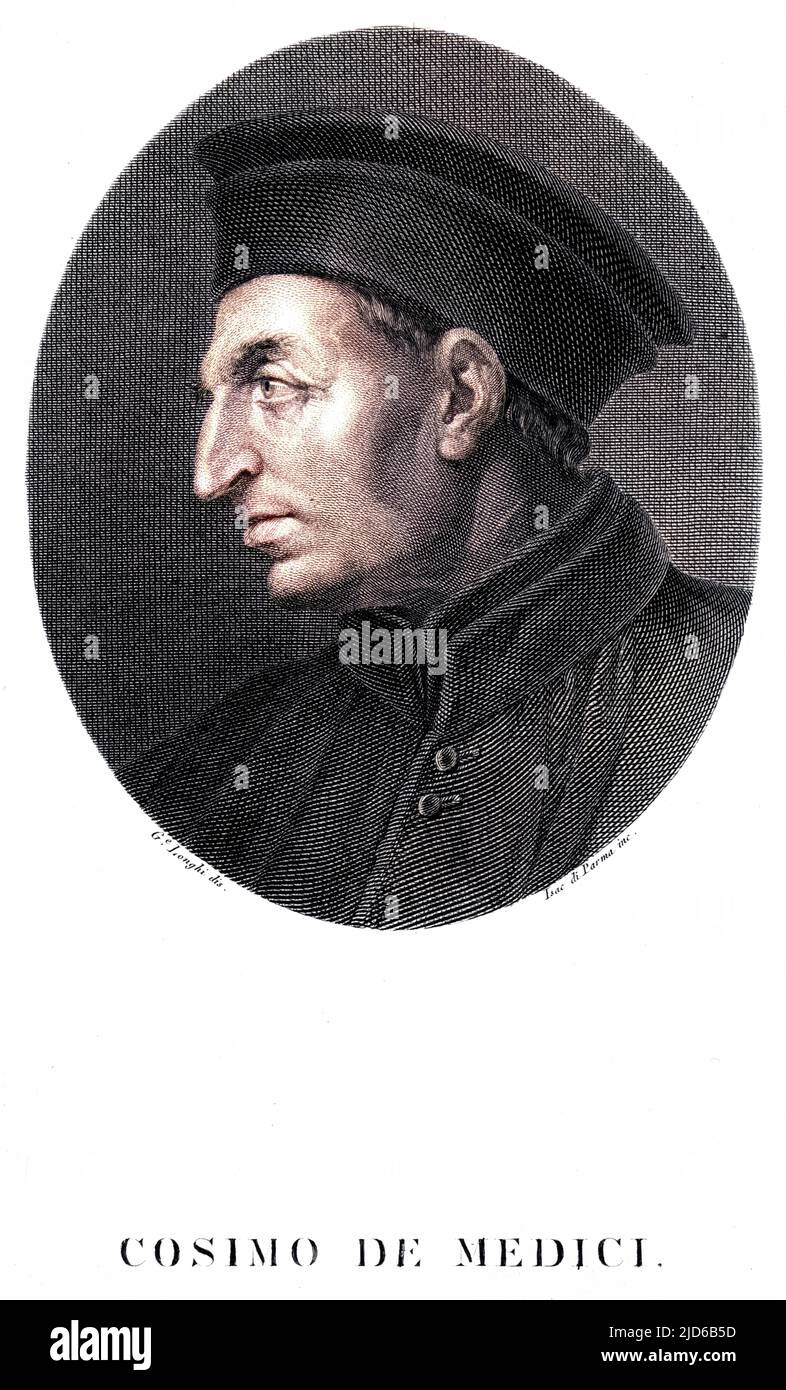 COSIMO DE MEDICI founder of the Medici dynasty of Florence and Tuscany. Colourised version of : 10164766       Date: 1389 - 1464 Stock Photo