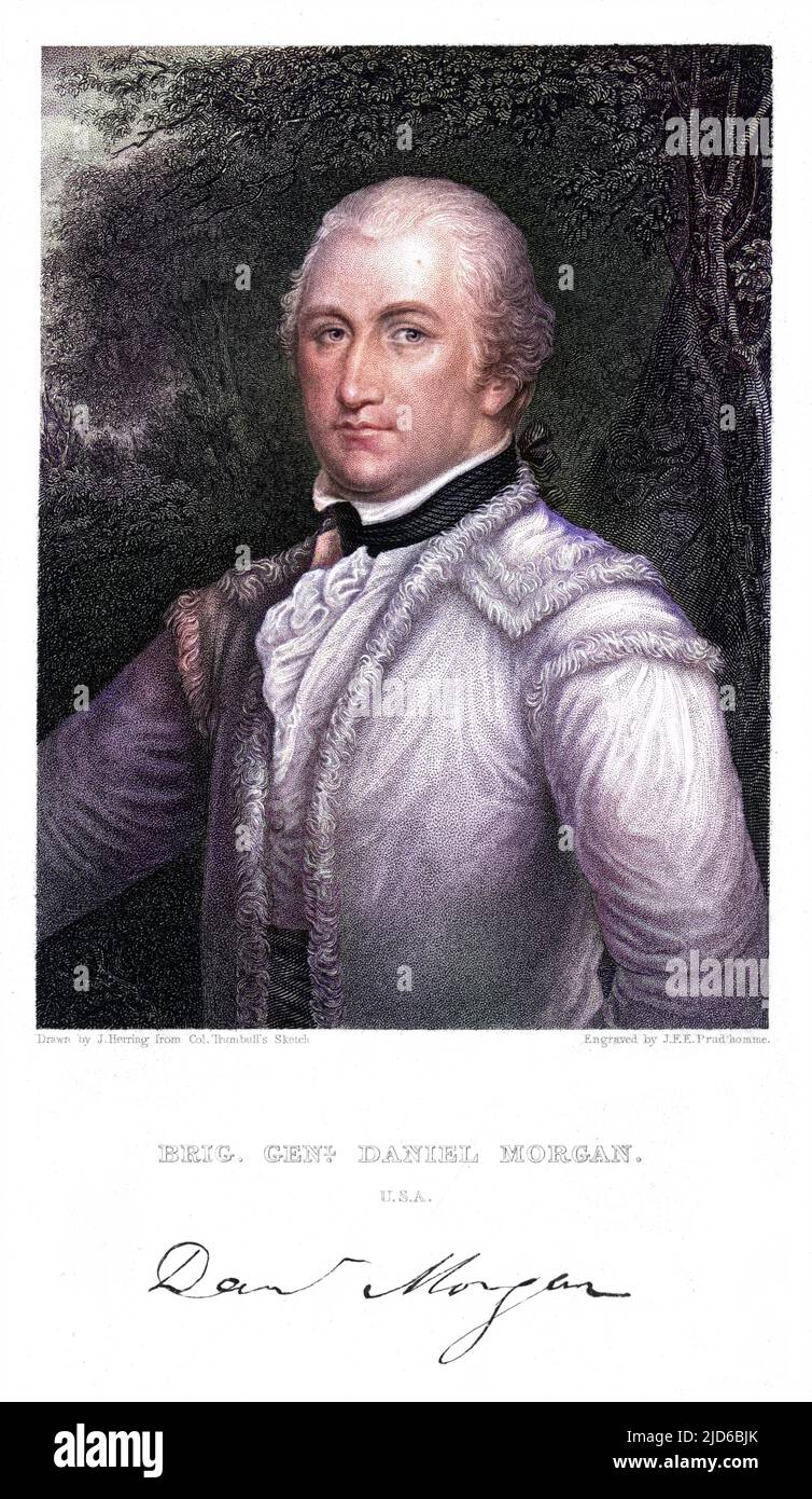 DANIEL MORGAN American military commander with his autograph Colourised version of : 10166246       Date: 1736 - 1802 Stock Photo