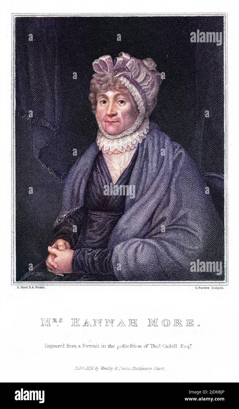 HANNAH MORE prolific writer (mainly religious) and teacher, her best-known work 'Coelebs in search of a wife' ; friend of Johnson, Horace Walpole etc. Colourised version of : 10166605       Date: 1745 - 1833 Stock Photo