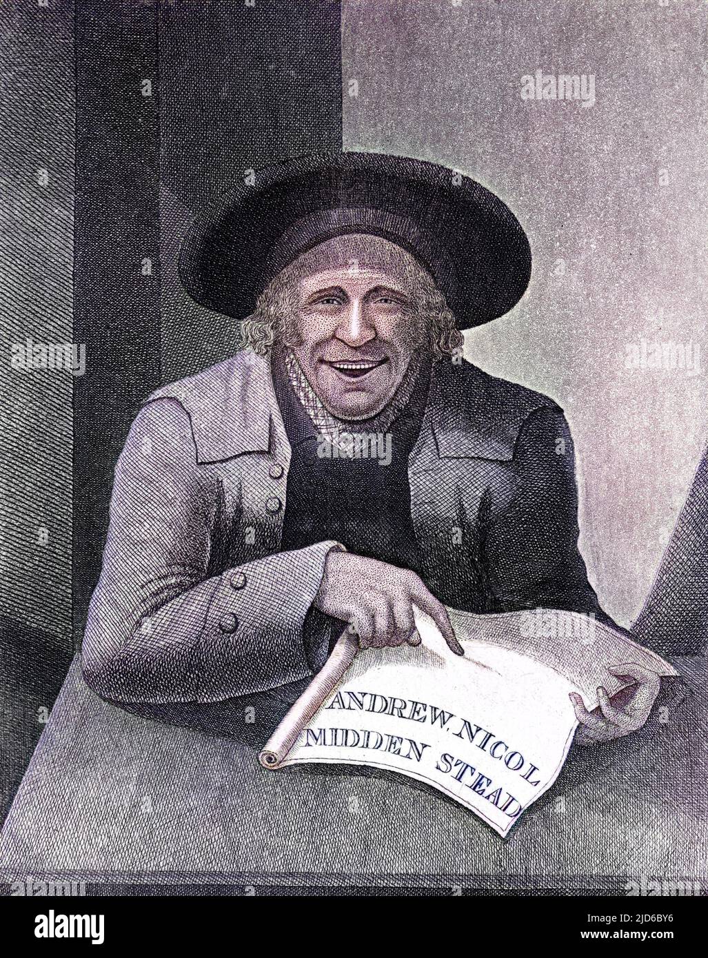 ANDREW NICOL A noted Edinburgh character, a businessman notorious for his involvement in law-suits. Colourised version of : 10167329       Date: ? - 1817 Stock Photo