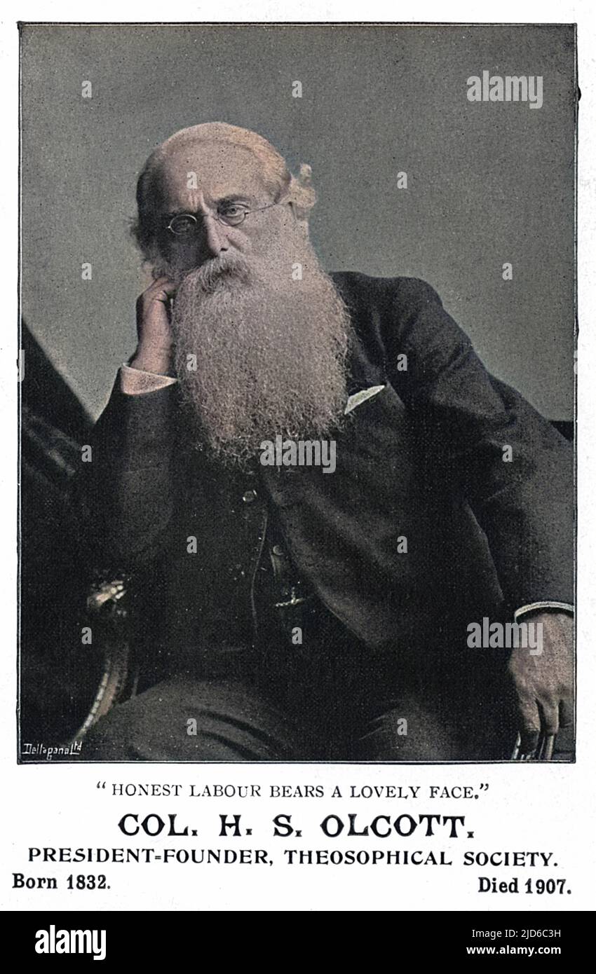 HENRY STEEL OLCOTT American industrialist, converted to spiritualism, converted to theosophy by Blavatsky, converted to Buddhism. Colourised version of : 10171149       Date: 1832 - 1907 Stock Photo