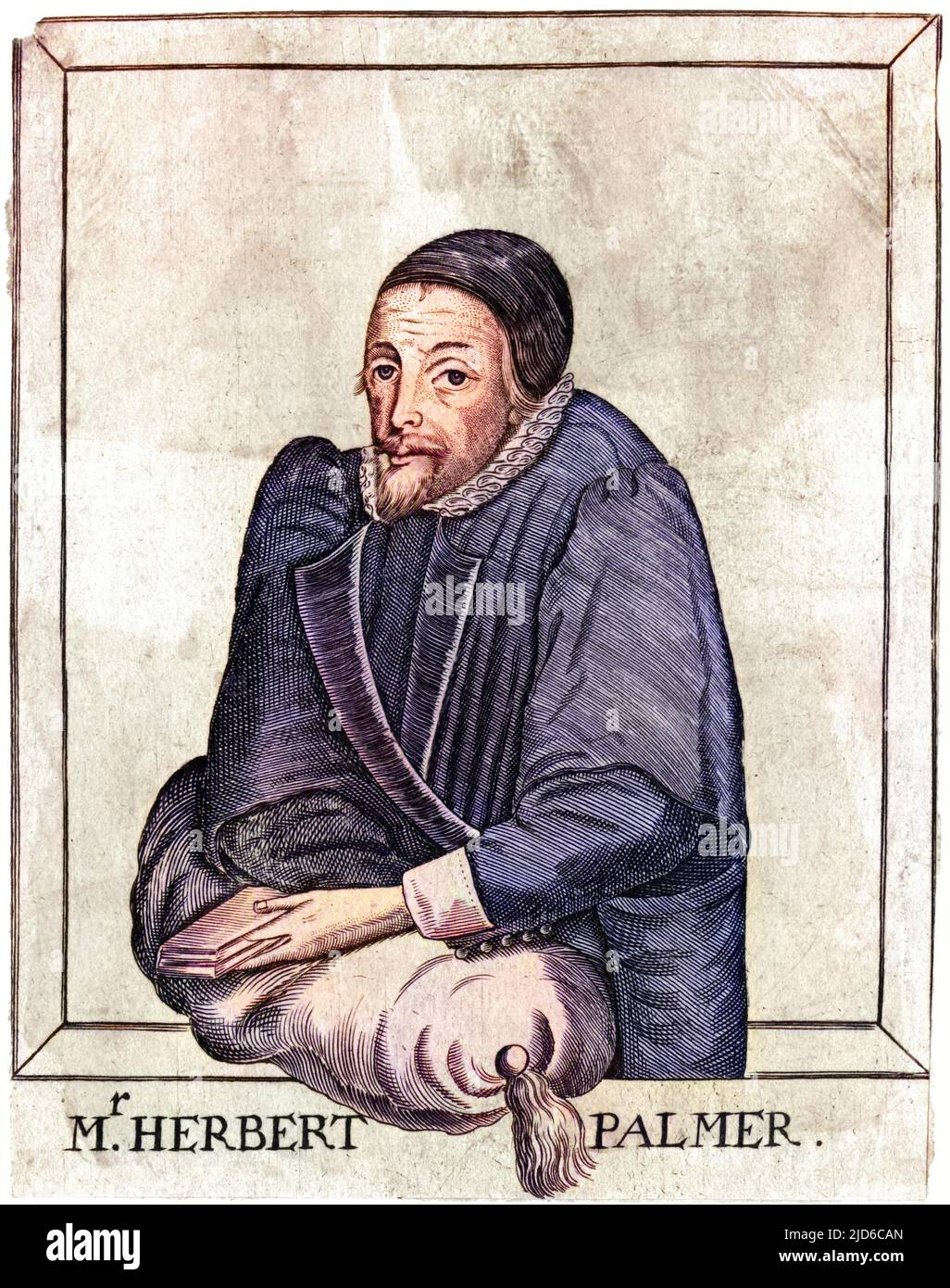 HERBERT PALMER Puritan churchman, resting his arm on a tasseled cushion. Colourised version of : 10171892       Date: 1601 - 1647 Stock Photo