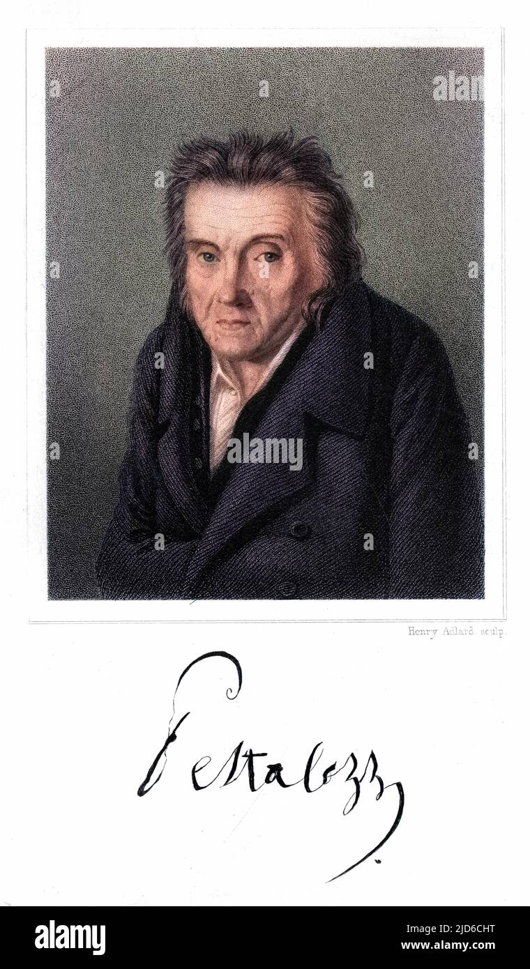 JOHANN HEINRICH PESTALOZZI Swiss educator with his autograph Colourised version of : 10172463       Date: 1746 - 1827 Stock Photo