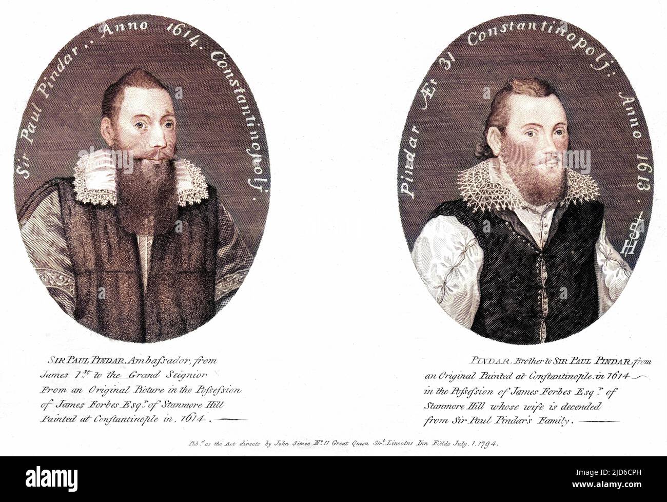 PAUL PINDAR merchant and diplomat in Turkey, at age 48, with his brother Ralph, aged 31. Colourised version of : 10172644       Date: 1565 - 1650 Stock Photo