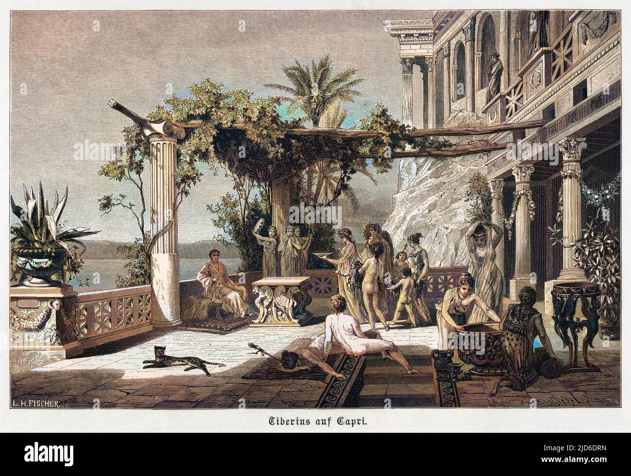 The emperor Tiberius in retirement, on the terrace of his villa at