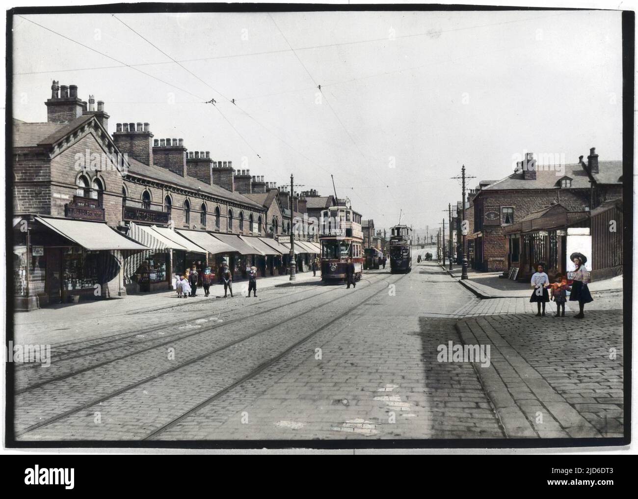 Gordon Terrace, Saltaire, Metropolitan Borough of Bradford, West Yorkshire Colourised version of : 10196183       Date: 1909 Stock Photo