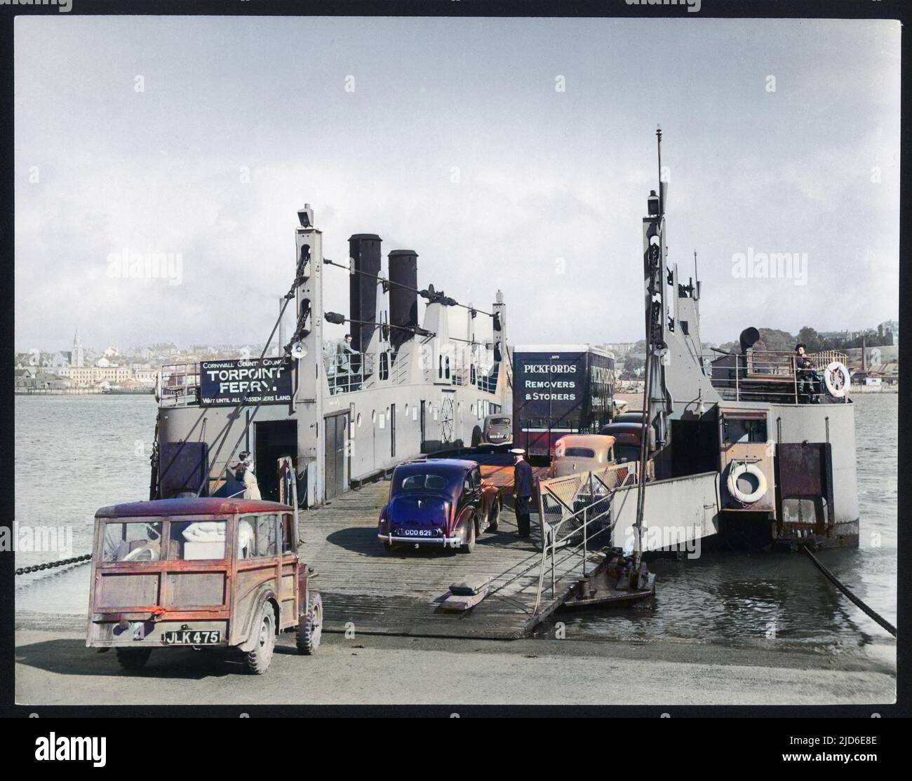 Cars and even a Pickfords removal van, driving onto the Torpoint Ferry