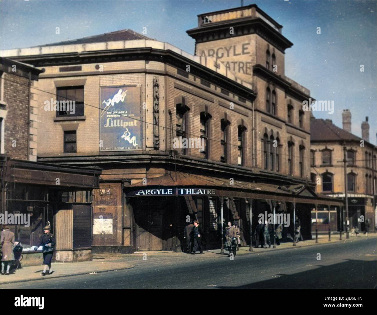 in Birkenhead, Cheshire. Reported to be the oldest variety theatre in Britain. Colourised version of : 10146813       Date: 1940s Stock Photo