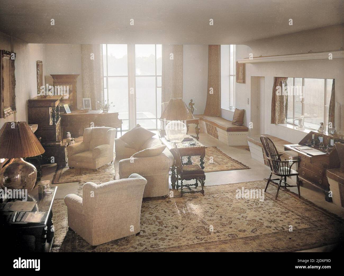 The rather cluttered and disappointing interior of 'Lerryn', a modern Art Deco house near Kingsgate. Colourised version of : 10164275       Date: early 1930s Stock Photo