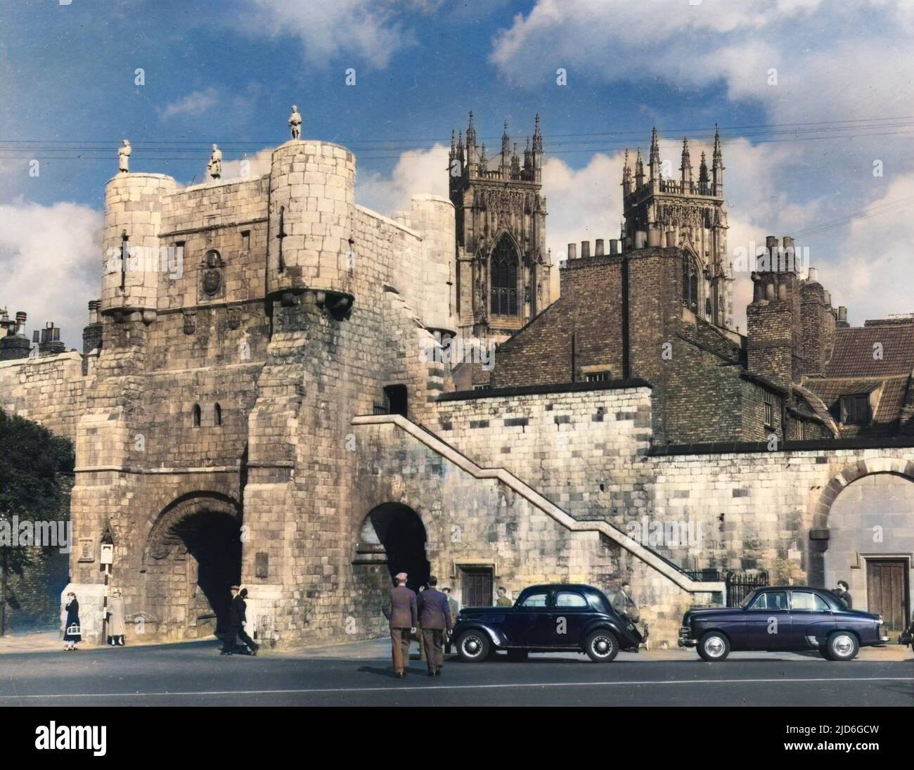 Bootham Bar, the old West Gate to the City of York, Yorkshire, England. Colourised version of : 10173393       Date: 1950s Stock Photo