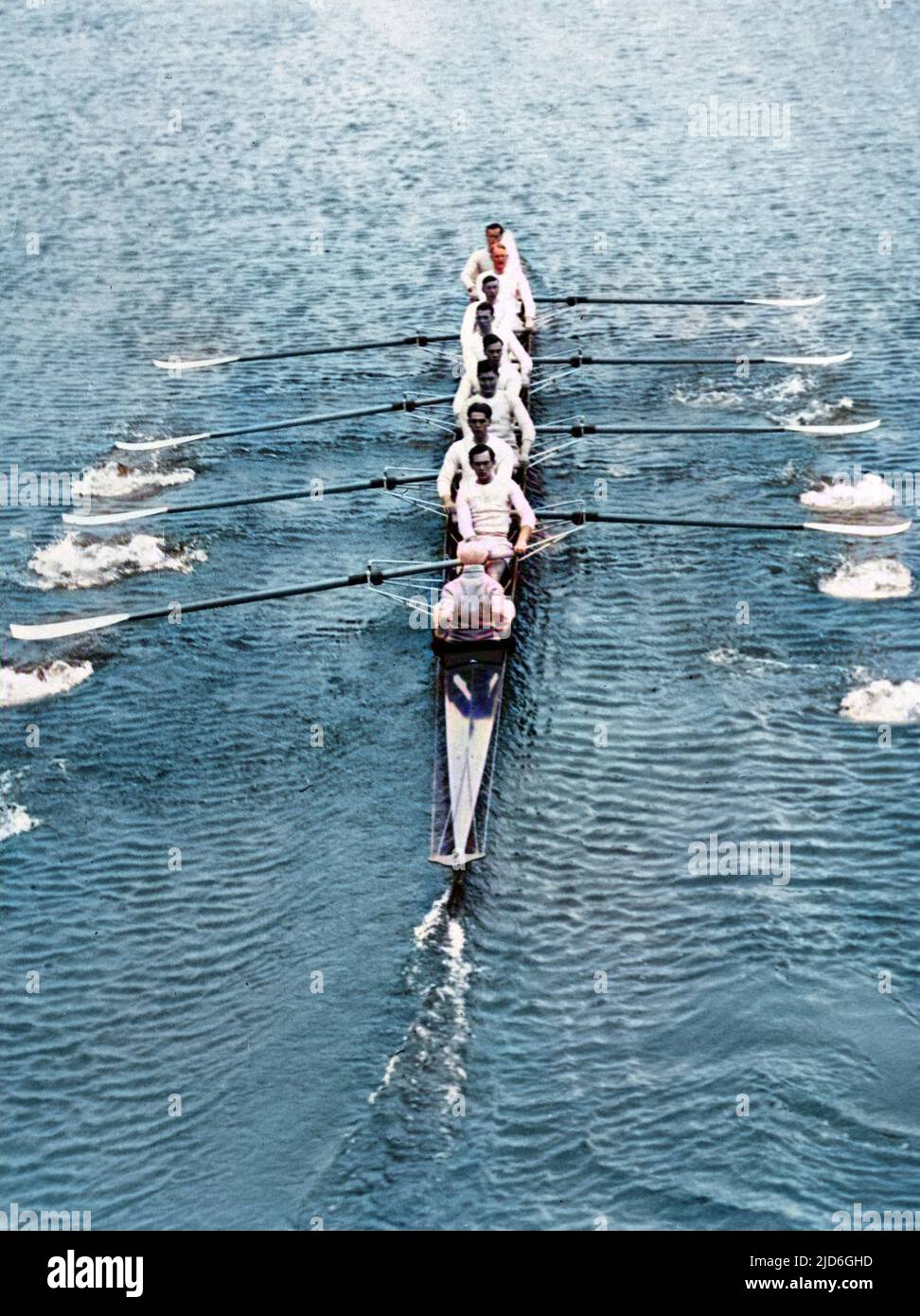 The Cambridge boat crew on their first outing on the River Thames at