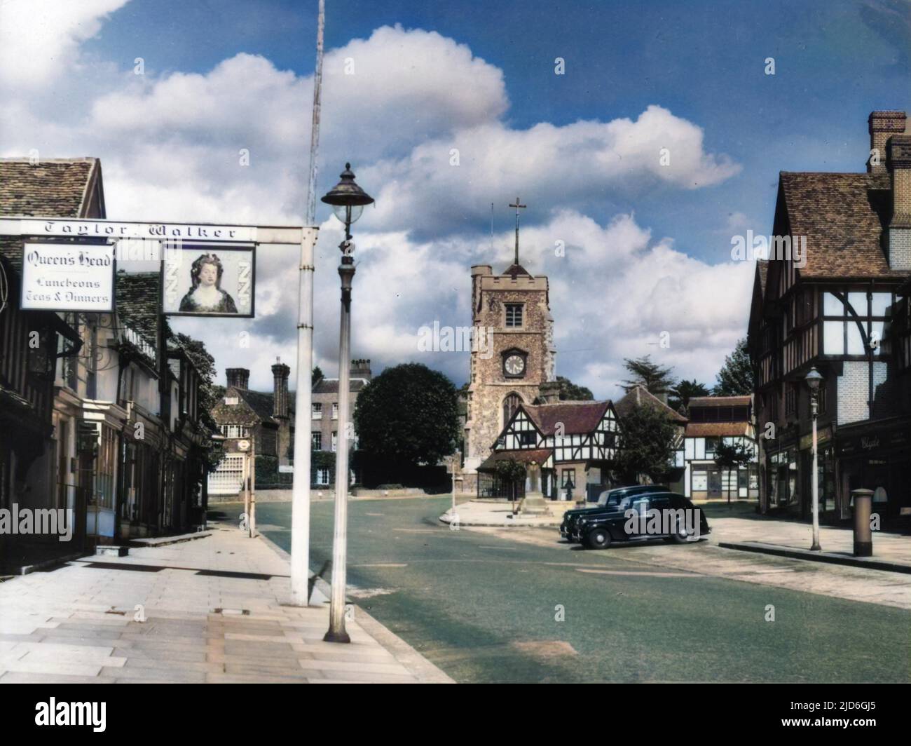 The charming centre of Pinner, Greater London, England. showing the pub