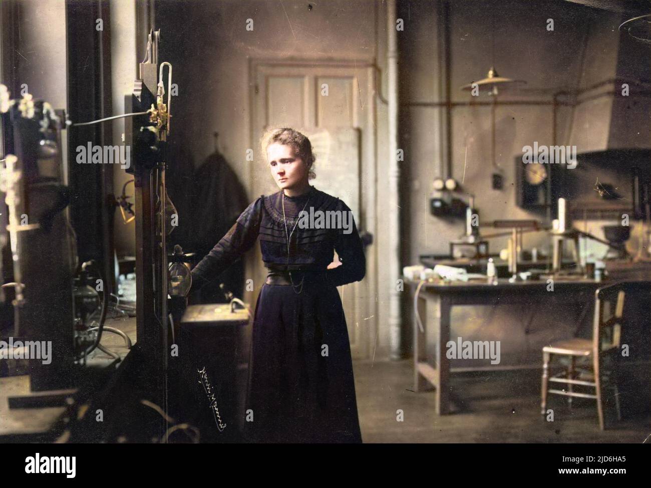Marie Curie (1867 - 1934), Polish and naturalised-French, after receiving her secondary education she worked as a governess for eight years. Marie moved to Paris and read Physics at the Sorbonne, where she received a scholarhip which allowed her to move back to Poland to take a second degree in Mathematics.   She married Pierre Curie in 1895 and their research into radioactivity resulted in a joint Nobel prize. (1903) Maire succeeded Pierre in the position of Professor of Physics at the Sorbonne after his death, and through her research she isolated pure radium. In 1911 she became the first pe Stock Photo