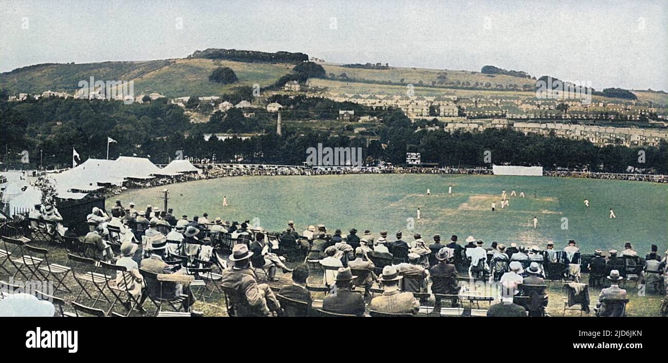 A view of the Crabble Cricket Ground in Dover, during Festival week in 1936, with Kent playing Yorkshire Colourised version of: 10793446       Date: Aug-36 Stock Photo