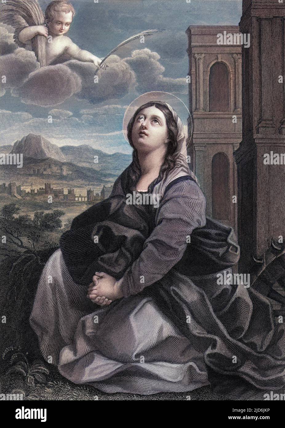 Saint Catherine of Alexandria, also known as Saint Catherine of the Wheel and The Great Martyr Saint Catherine (c282 - c305). Colourised version of: 10795124       Date: 4th century Stock Photo