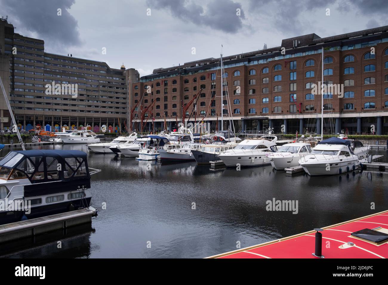 St Katharine Docks is a former dock and now a mixed-used district in Central London, in the London Borough of Tower Hamlets Stock Photo