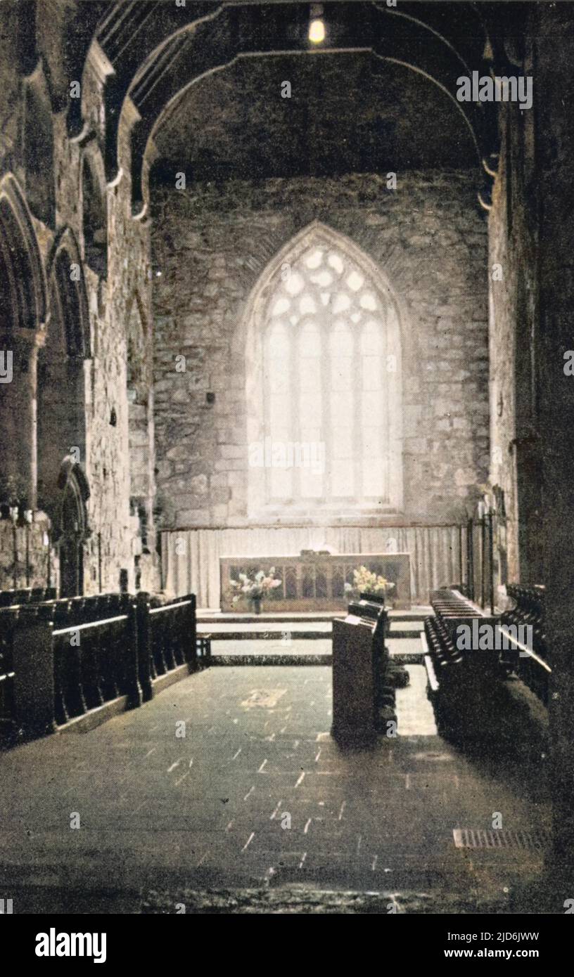 The interior of the Abbey Church of St Mary, Iona, Scotland Colourised version of: 10410412       Date: circa 1920s Stock Photo