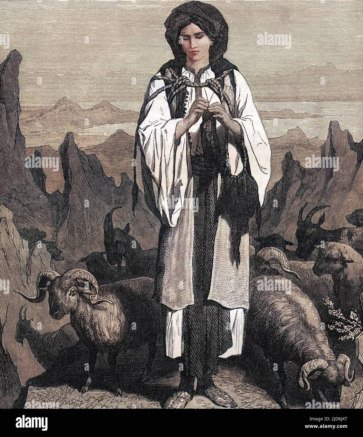 Albanian Shepherdess - slight ('Christian'?) artistic license employed Colourised version of: 10837624       Date: 1880s Stock Photo