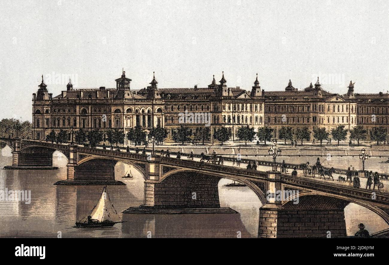 Westminster Bridge and St Thomas' Hospital, London Colourised version of: 10934082       Date: circa 1885 Stock Photo