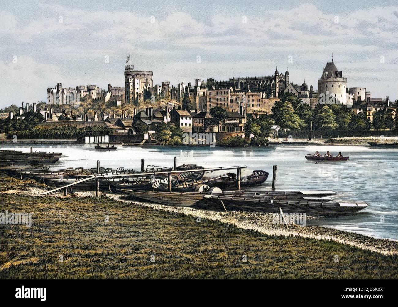 Windsor Castle seen from The Brocas. Colourised version of: 10934088       Date: circa 1885 Stock Photo