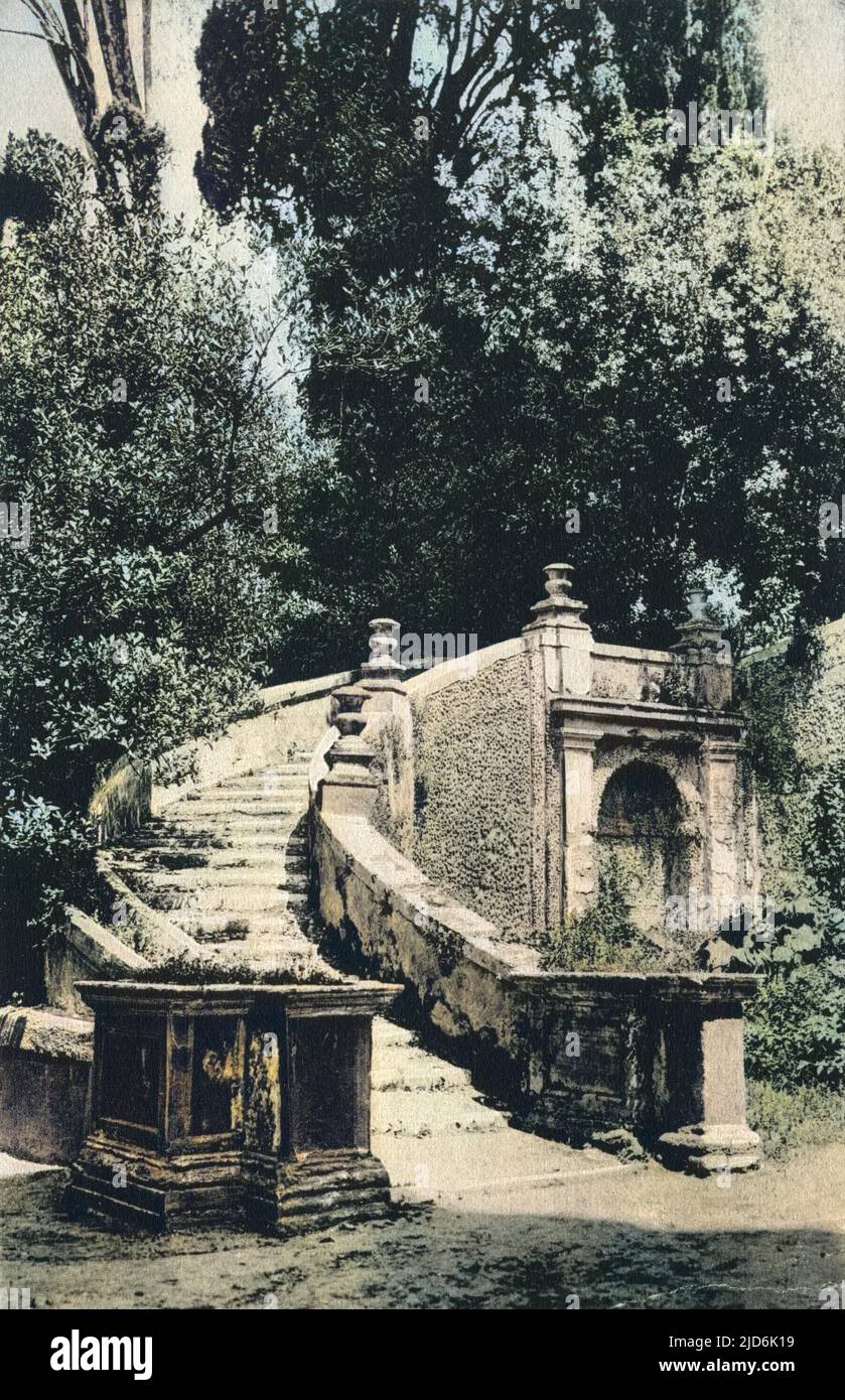 Rome - Tivoli - Staircase in the Gardens of the  Villa d'Este Colourised version of: 10430248       Date: circa 1910s Stock Photo