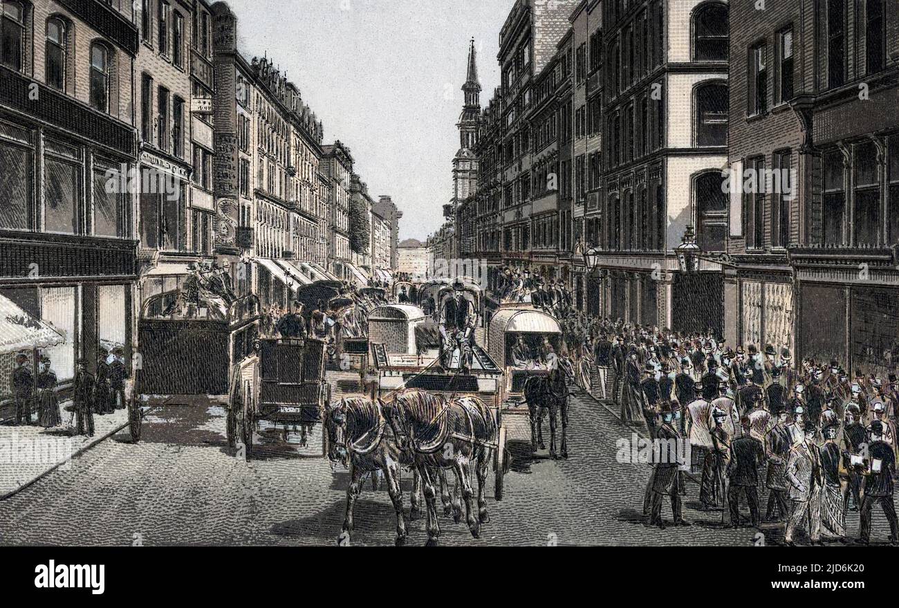 Cheapside showing Bow Church, London Colourised version of: 10934085       Date: circa 1885 Stock Photo