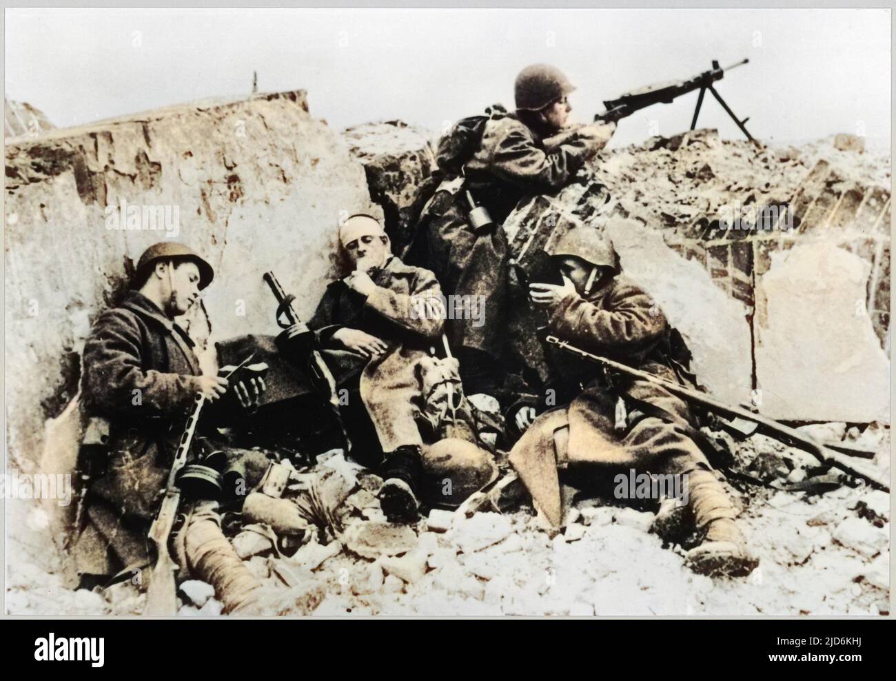 Russian soldiers entrenched Colourised version of: 10059606       Date: 1942-43 Stock Photo