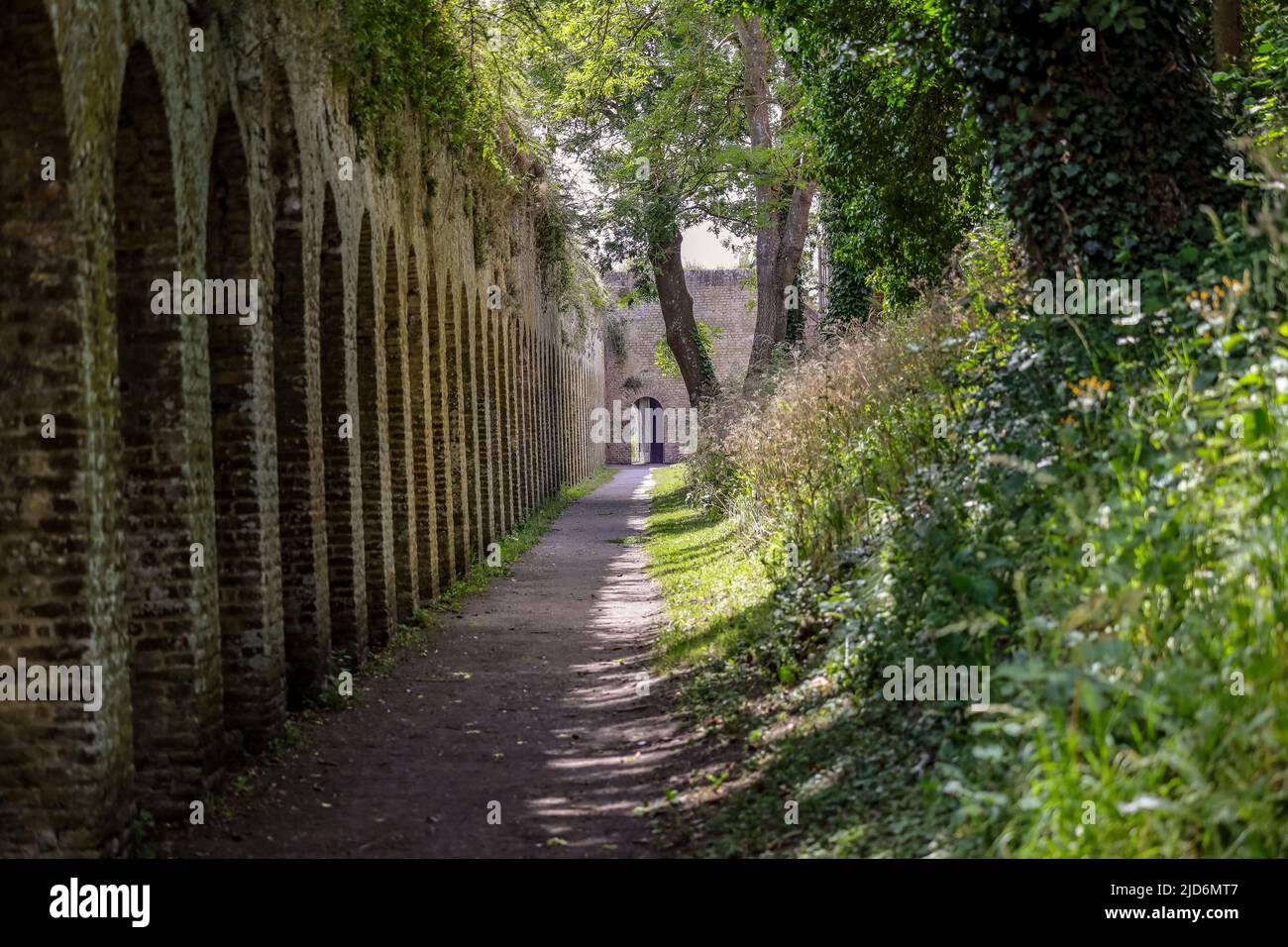 rampart and fortified wall medieval castle prison Stock Photo