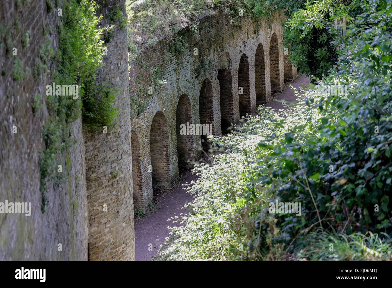 rampart and fortified wall medieval castle prison Stock Photo