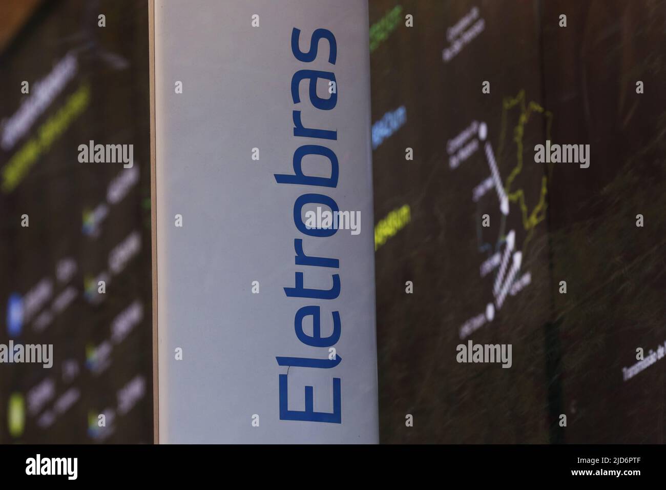 Eletrobras company logo electricity index panel. Brazilian electric
