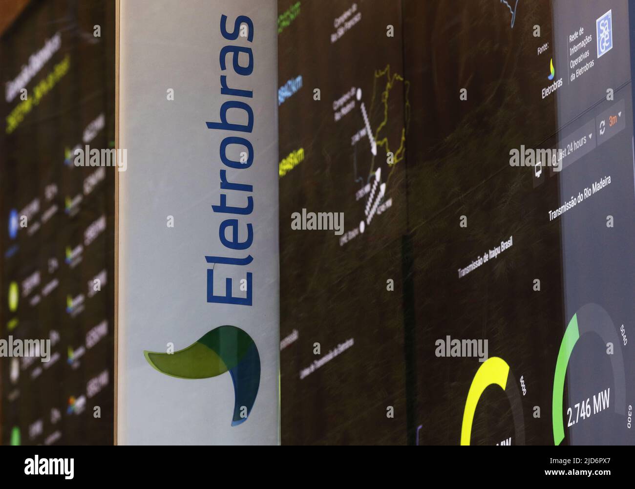 Eletrobras company logo electricity index panel. Brazilian electric