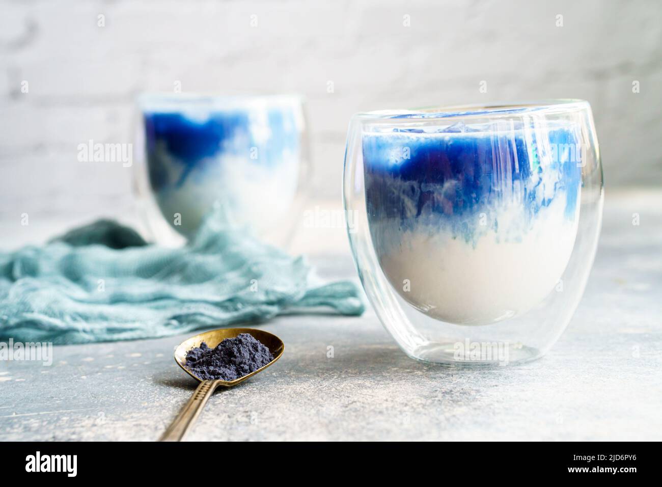 Ice milk butterfly pea in glass Stock Photo