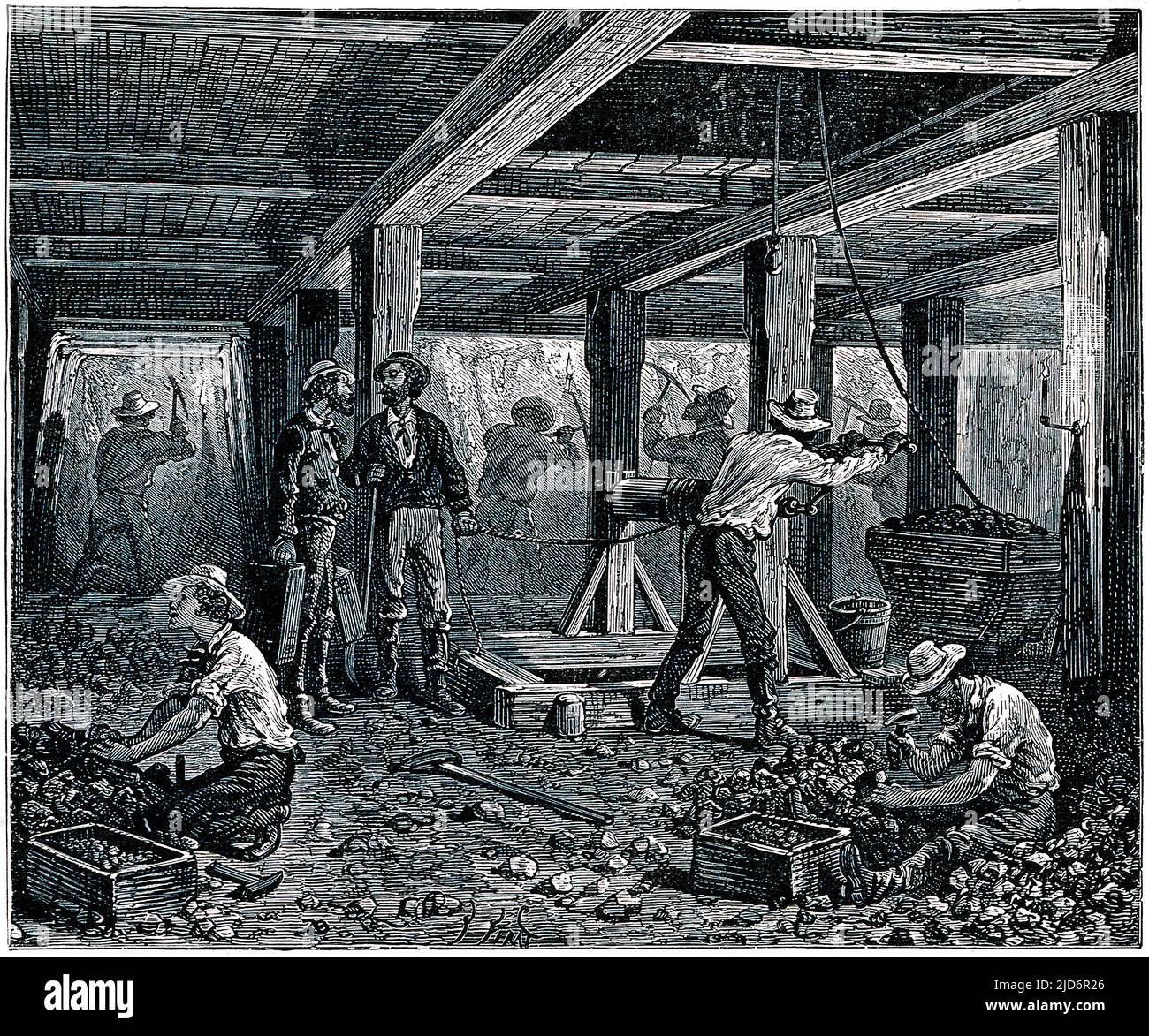 At work in the silver mines of Nevada, USA, about 1880 Stock Photo